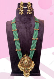 Stunning long beads mala with pearls and guttapusalu hangings with beautiful pendant